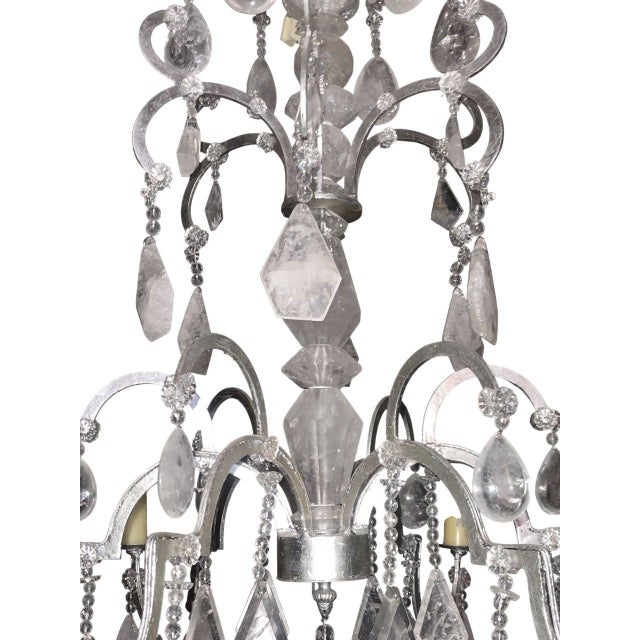 Silver Italian 20th Century Silver Leaf Wrought Iron Chandelier With Rock Crystal For Sale - Image 8 of 9