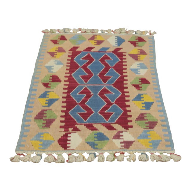 1970s Scandinavian Style Geometric Oushak Kilim Rug For Sale