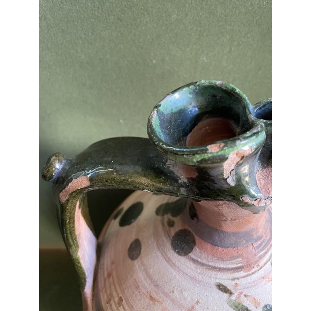 Early 20th Century Early 20th Century Country Pottery Terracotta Jug With Fiancé Color Green Splatter Glaze For Sale - Image 5 of 8