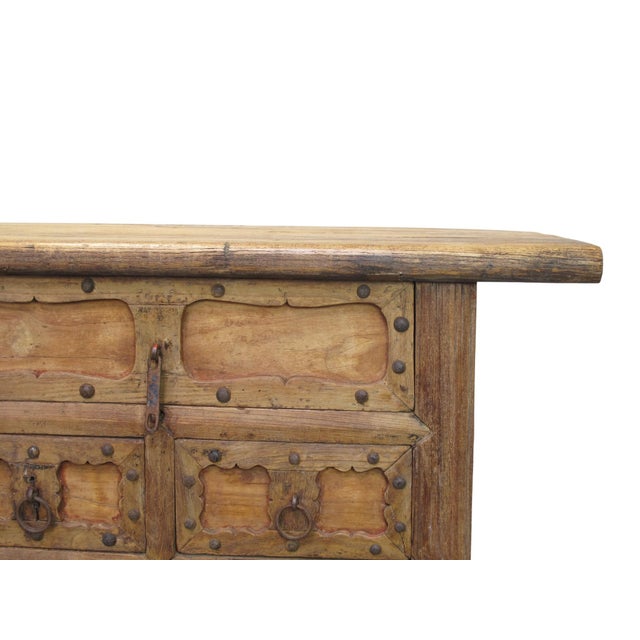 Early 19th Century Antique Chinese Natural Wood Sideboard With Iron Hardware For Sale - Image 5 of 12