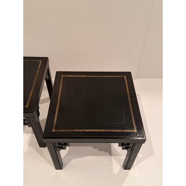 Maitland - Smith Black Tooled Leather & Gold Embossed End Tables- A Pair For Sale - Image 4 of 9