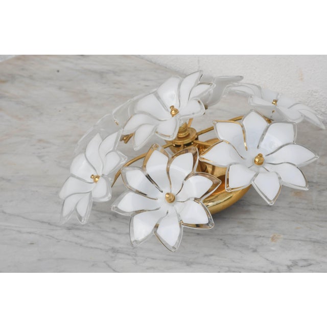Glass Vintage Ceiling Light Murano White Flowers, 1970s - Set of 2 For Sale - Image 7 of 11