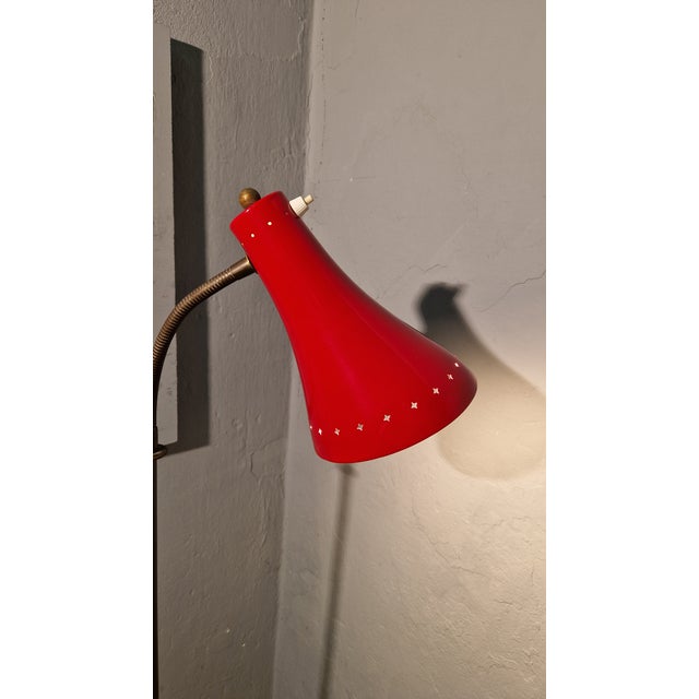 Brass Reading Lamp with Red Cone and Handle, 1950s For Sale - Image 14 of 17