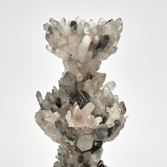 Late 20th Century Pair of Vintage Quartz Crystal Candle Stands For Sale - Image 5 of 12