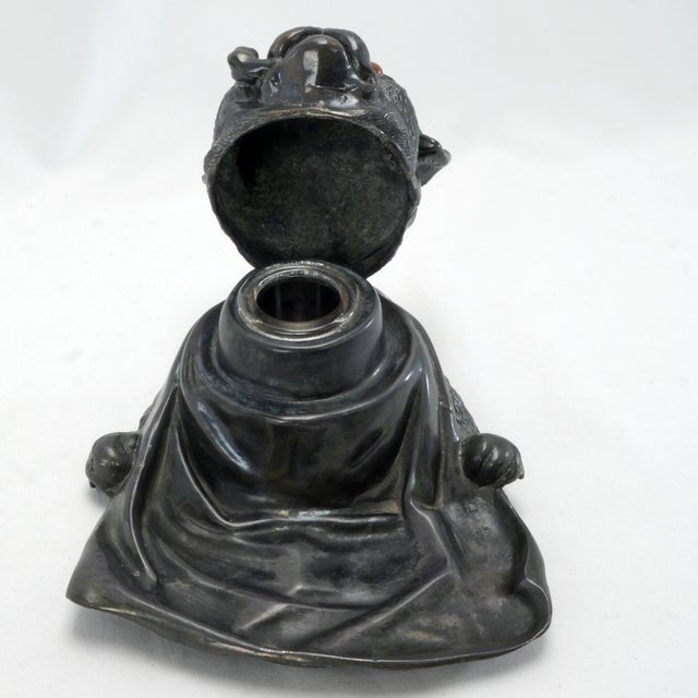 Metal Antique Inkwell Jennings Brothers Pug Dog Pen Rest For Sale - Image 7 of 9