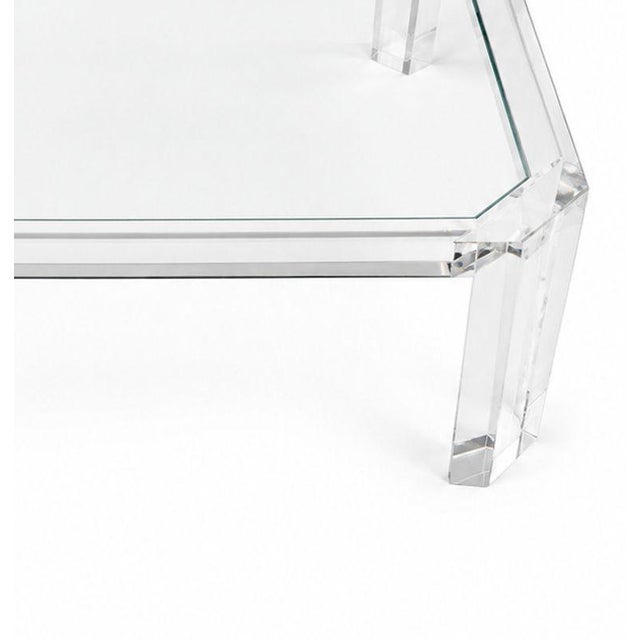 Striking square coffee table by Charles Hollis Jones, USA, circa 1980s. The table features a clear acrylic frame with bold...