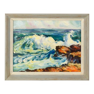 Northern California Coastal Santa Cruz County Ocean Waves 1950 Plein Air For Sale