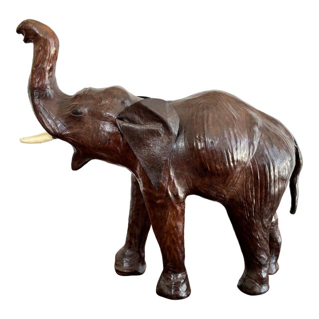 Vintage Brown Leather-Wrapped Lucky Elephant For Sale