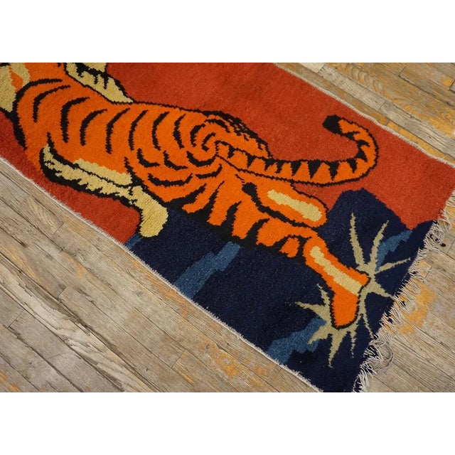 1960s Yellow Vintage Chinese Mid Century Modern Tibetan Tiger Design Area Rug For Sale - Image 9 of 15