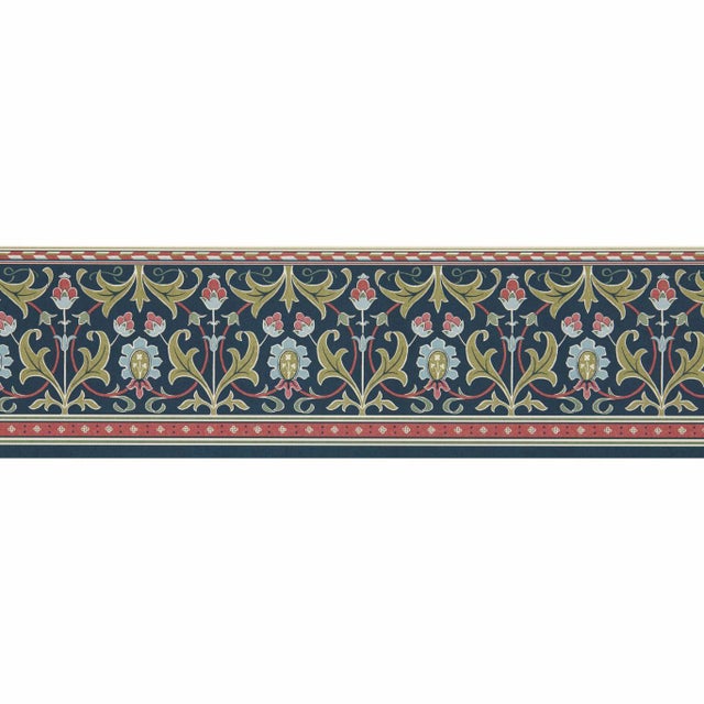 Morris & Co. Ornamental Frieze Wallpaper in Indigo/Thyme- a sample For Sale