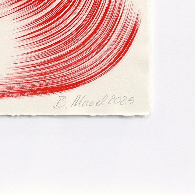 The Red Dress 9 - Framed Original Red Abstract Figurative Ink Painting on French Linen Paper For Sale - Image 9 of 9