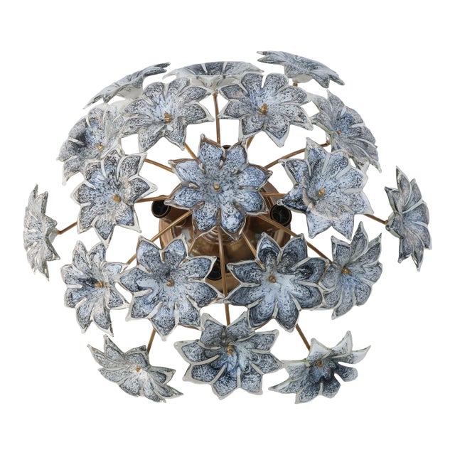 1970s Large Murano Vintage Ceiling Light Black Flowers For Sale
