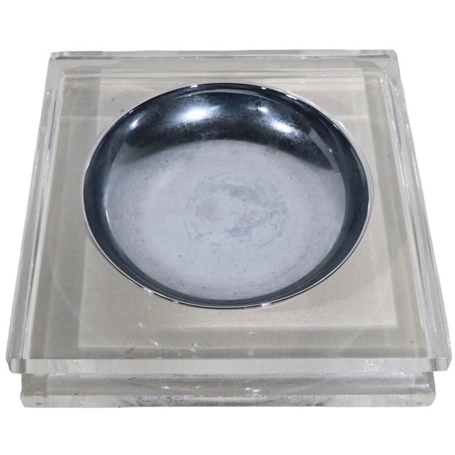Postmodern Lucite and Chrome Vide Poche Bowl C. 1970's After Charles Hollis Jones For Sale - Image 3 of 8