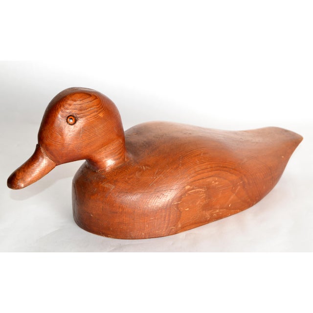 Mid-20th Century Handmade Solid Wood Blue Bill Scaup Duck with Glass Eyes. Stunning Wood Grain Pattern out of the Arts &...