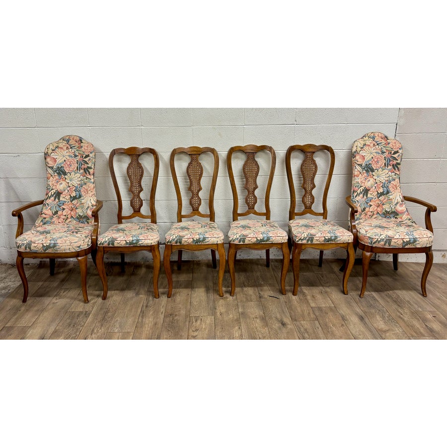 Vintage Queen Anne Style Cane Back Dining Chairs - Set of 6 | Chairish, image size:900x900
