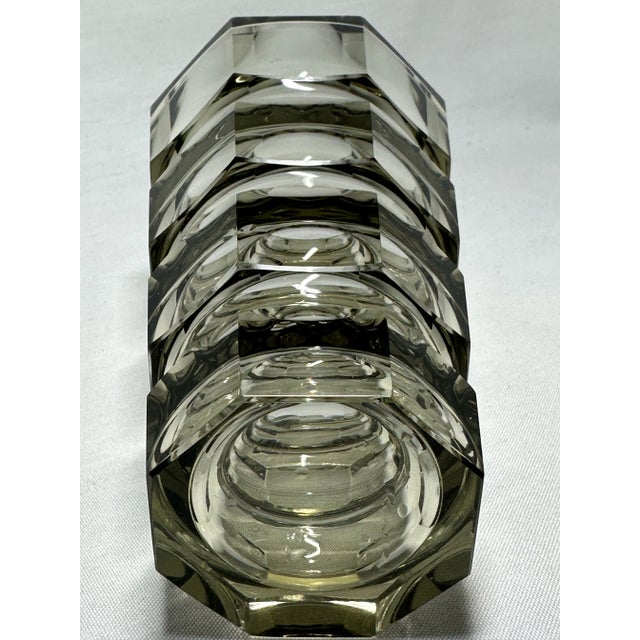 Glass 1930s Smokey Topaz Art Deco Geometric Prism Glass Vase, Josef Hoffman Style for Moser For Sale - Image 7 of 7