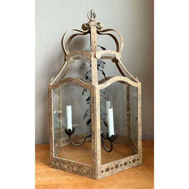 Vintage Iron and Glass Ivy Lantern For Sale - Image 4 of 12