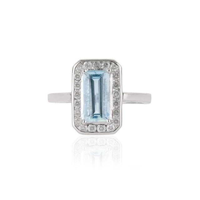 Not Yet Made - Made To Order 925 Sterling Silver Aquamarine Statement Ring With Diamond Halo, Size 6.5 For Sale - Image 5 of 15