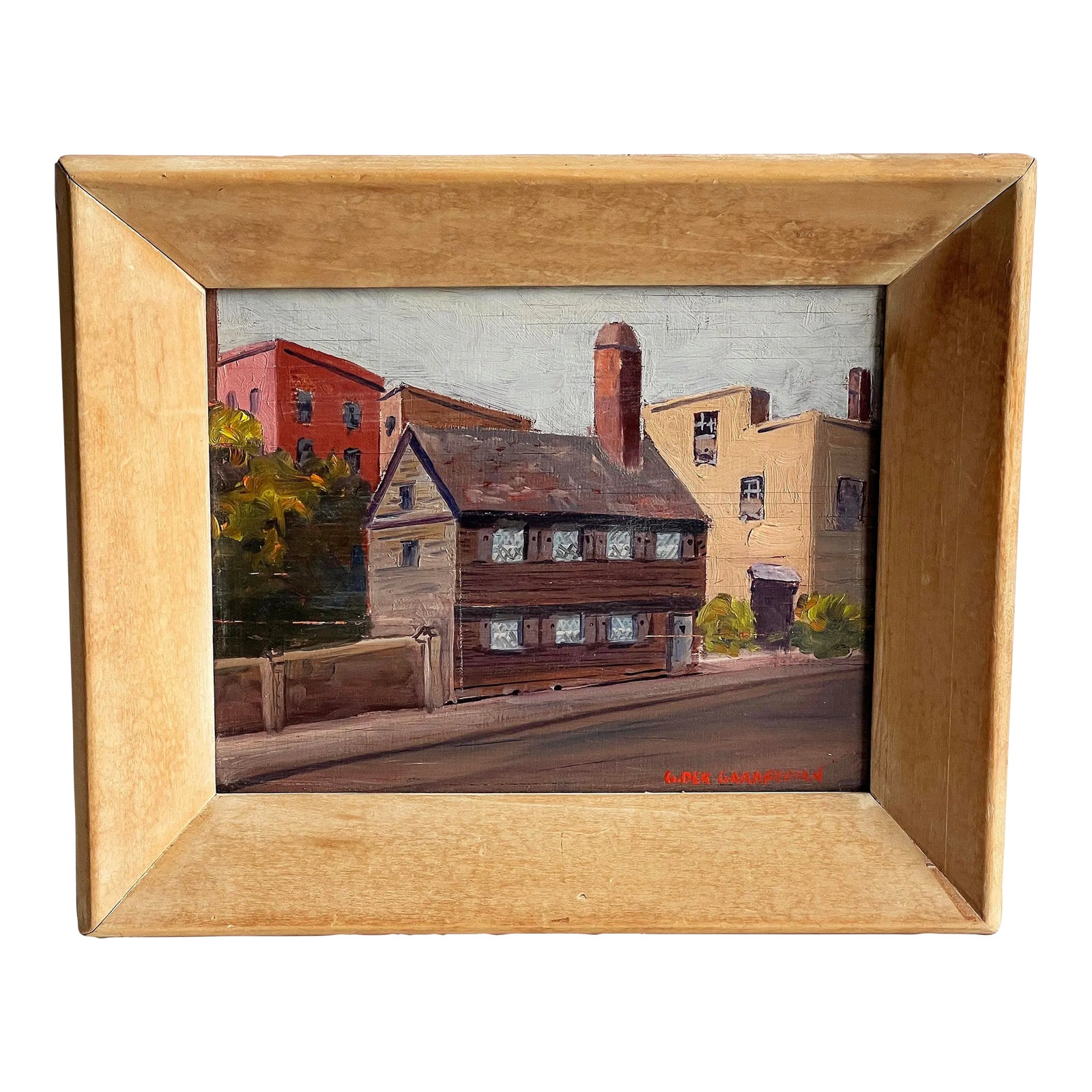 Vintage Oil Painting of Paul Revere House Boston by Giragos Der Garabedian Framed Architectural View