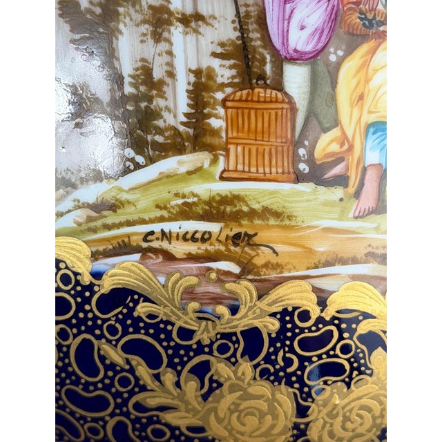 Cobalt Blue Porcelain Vase with Gilt Figural Reserve in the style of Sèvres, Befos For Sale - Image 6 of 18