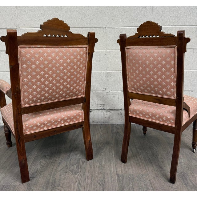 Antique Victorian Eastlake Carved His and Hers Parlor Chairs - Pair For Sale - Image 10 of 11