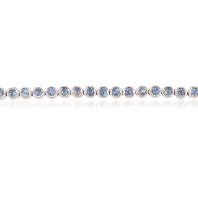 Not Yet Made - Made To Order Handmade Round 9.1 Ct Rainbow Moonstone Bezel Set Infinity Line Tennis Bracelet in 925 Silver For Sale - Image 5 of 14