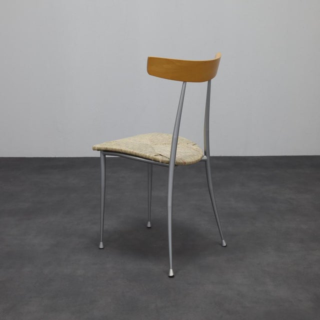 Postmodern Dining Chairs in Metal and Wood with Rattan Seats, 1990s, Set of 4 For Sale - Image 6 of 9