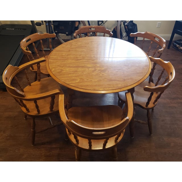 Vintage Mid-Century "Colonial Revival" Hard Rock Dining Suite - 7 Pieces For Sale In Los Angeles - Image 6 of 10
