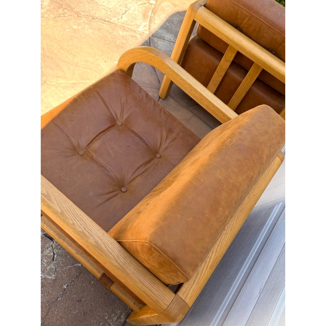 Wood Pair of Leather and Wood Armchairs From Anthropologie For Sale - Image 7 of 7