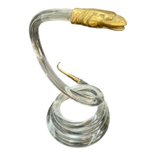 Alessandro Albrizzi Lucite Snake Sculpture Brass Head Italian MCM Designer 1970s For Sale