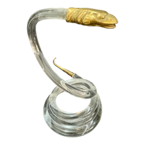 Alessandro Albrizzi Lucite Snake Sculpture Brass Head Italian MCM Designer 1970s