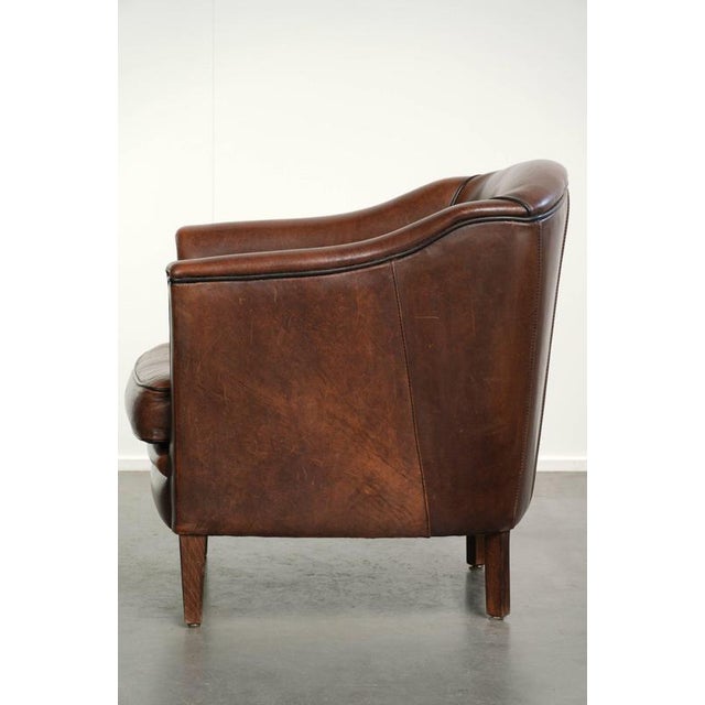 2000 - 2009 Sheepskin Armchair in a Deep Brown Color Finished with Black Piping For Sale - Image 5 of 13