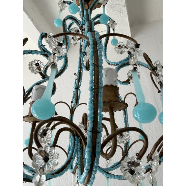 Blue Opaline Drops Beaded Chandelier, Circa 1920 For Sale - Image 12 of 13