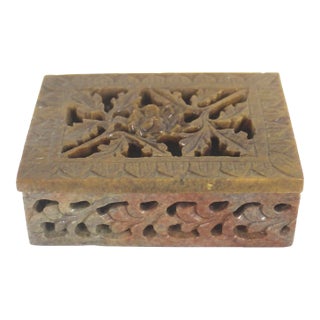Late 20th Century Vintage Carved Stone Rectangle Box For Sale