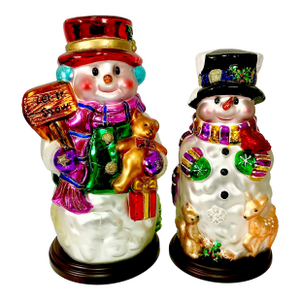 Vintage Americana Hollywood Regency Mercury Glass Snowmen Christmas Figurals - A Pair