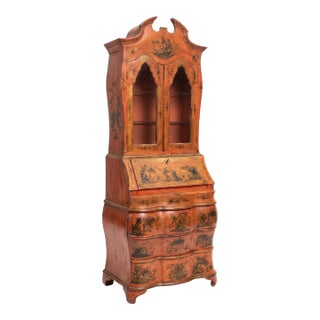 Mid-Century Italian Venetian Coral & Gilt Hand Painted Chinoiserie Secretary Desk For Sale