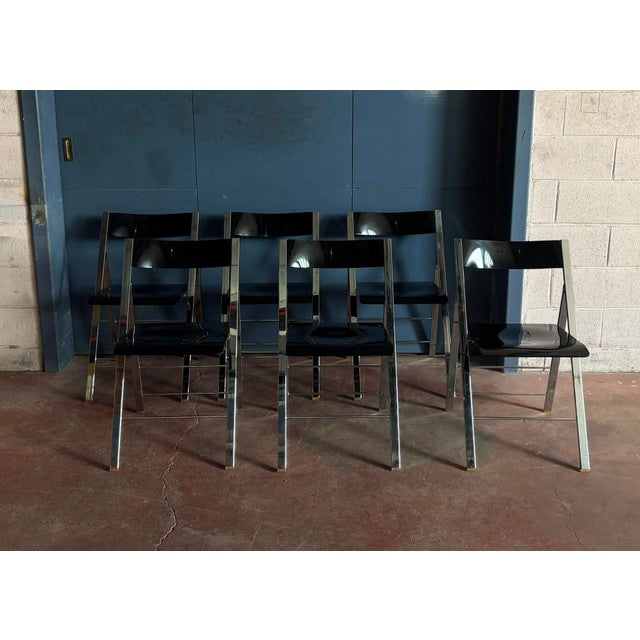 Black Chrome and Acrylic Folding Chairs, 1980s, Set of 6 For Sale - Image 8 of 8