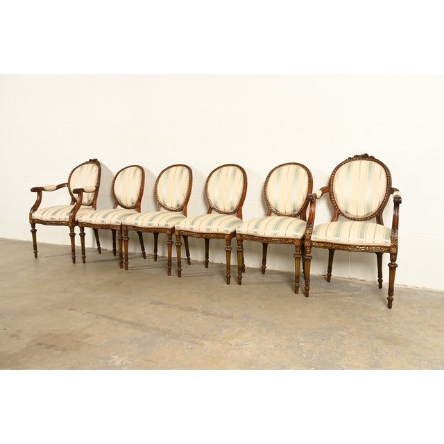 Karges Style French Regency Louis XVI Carved Mahogany and Gold Gilt Dining Chairs, Set of Six For Sale - Image 14 of 14