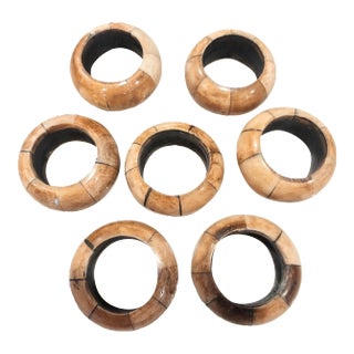 Vintage Coconut Shell Lacquered Round Napkin Rings Set 8 For Sale