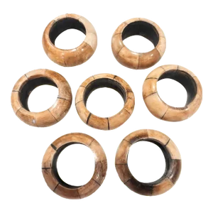 Vintage Coconut Shell Lacquered Round Napkin Rings Set 8