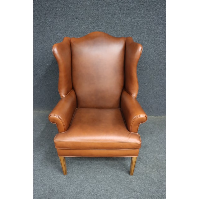 Ethan Allen Leather Wingback Chair For Sale - Image 11 of 12