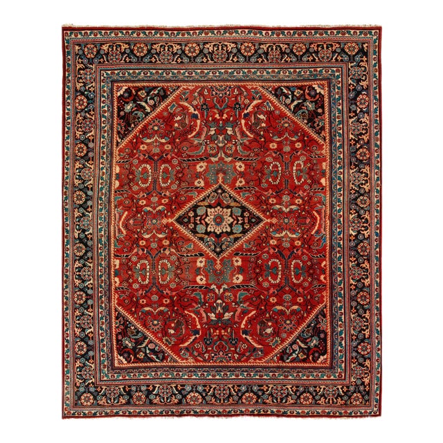 Rust Persian Antique Mahal Rug 10'11'' X 13'9'' For Sale