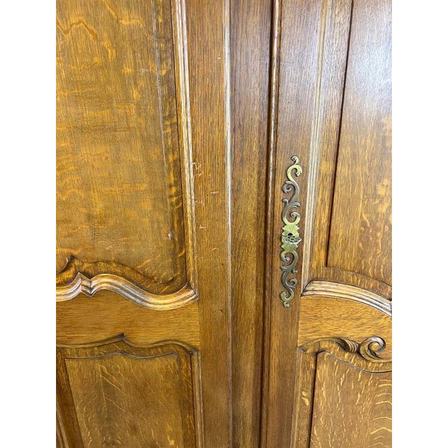 Vintage French Louis XVI Style Carved Oak 4-Door Armoire For Sale - Image 9 of 16