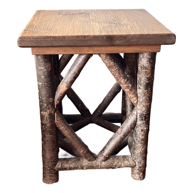 1980s Adirondack / Folk Art Theme, Rustic Log Accent Table, Cabin Lodge Log & Twig Side Table. White Pine & Birch For Sale