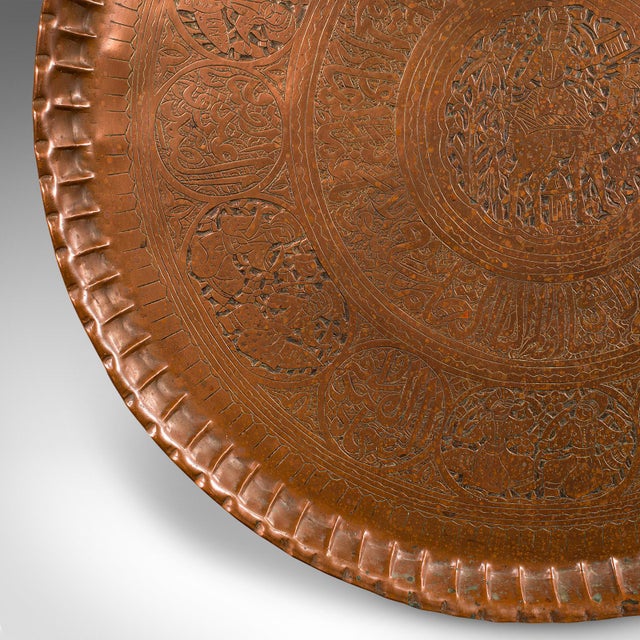Large Antique Presentation Tray, Persian, Engraved Copper, Charger, Victorian For Sale - Image 9 of 11