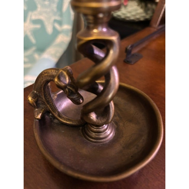 Mid 20th Century Vintage Brass Serpent Candlestick Holders – Mid‑Century Decorative Brass For Sale - Image 5 of 7