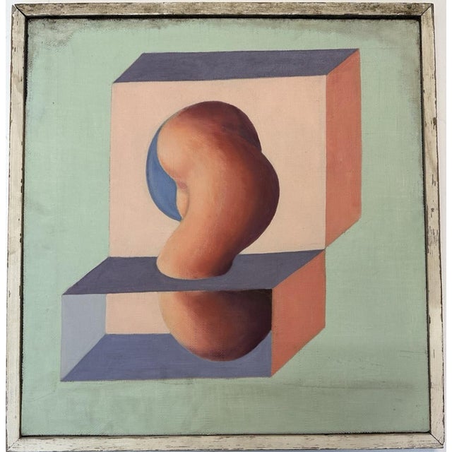 Metaphysical Geometric Bio Pink Pipe, 1969, Oil Painting on Canvas, Framed, in Very Good conditions. Designed 1960 to 1969...