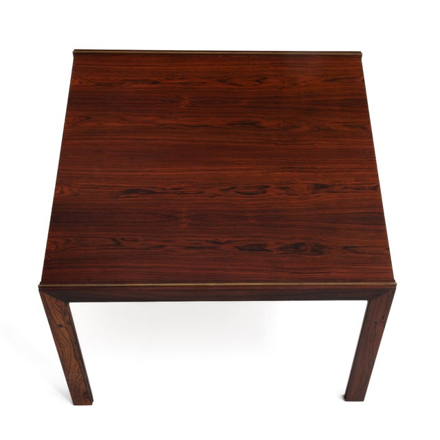 Mid Century CFC Silkeborg Danish Rosewood Square End Table Brass Trim For Sale - Image 10 of 17