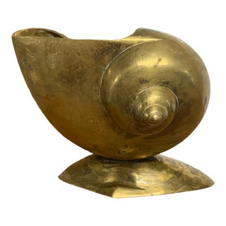 Vintage Small Brass Art Deco Styled Nautilus Shell Planter For Sale