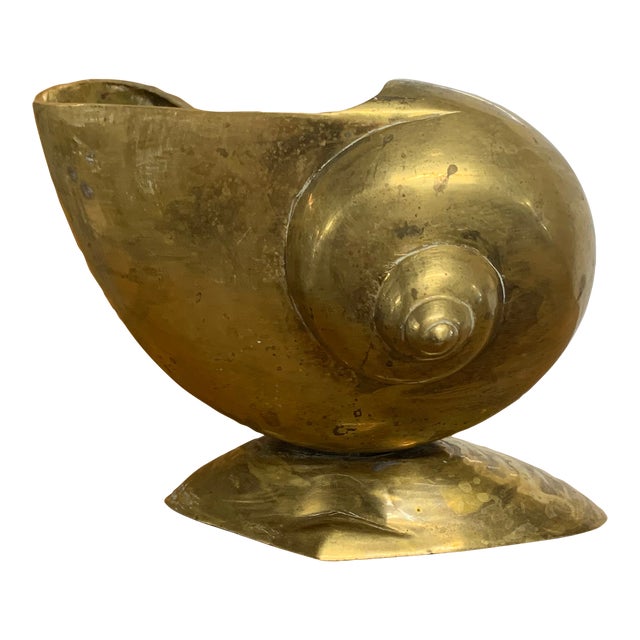 Vintage Small Brass Art Deco Styled Nautilus Shell Planter For Sale
